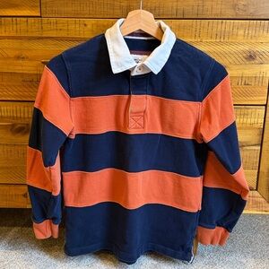 Mini Boden Navy and Orange Striped Rugby Shirt